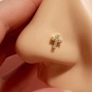 Gold Diamond Cross Nose Bone Stud